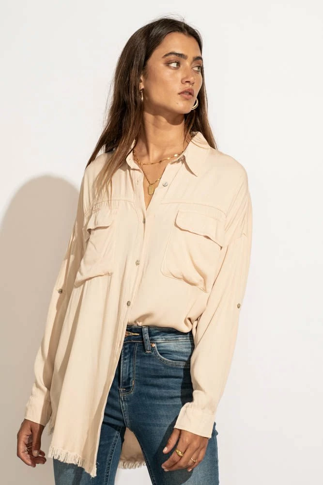Wholesale π LIME N CHILI Chanel Button Down Top In Taupe - FINAL SALE π 2 LIME N CHILI Chanel Button Down Top In Taupe - FINAL SALE