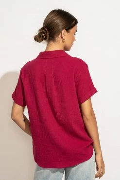 FUN 2 FUN Piper Button Down Top In Magenta - FINAL SALE