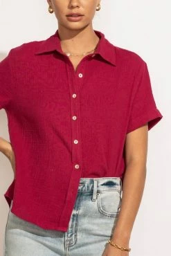 FUN 2 FUN Piper Button Down Top In Magenta - FINAL SALE