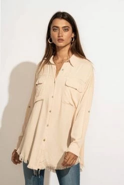 LIME N CHILI Chanel Button Down Top In Taupe - FINAL SALE