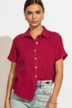 FUN 2 FUN Piper Button Down Top In Magenta - FINAL SALE