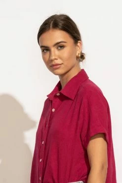 FUN 2 FUN Piper Button Down Top In Magenta - FINAL SALE