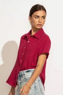 FUN 2 FUN Piper Button Down Top In Magenta - FINAL SALE