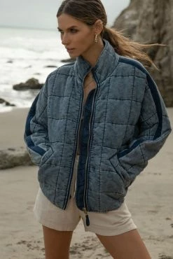 ODDI Acid Wash Quilted Bomber Jacket In Blue - FINAL SALE