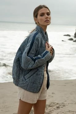 ODDI Acid Wash Quilted Bomber Jacket In Blue - FINAL SALE