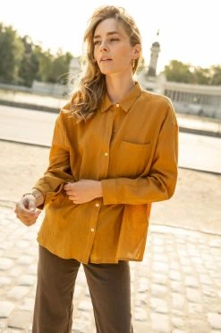 FUN 2 FUN Tops Larissa Button Down Blouse In Mustard - FINAL SALE