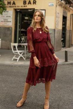 CALISTA Lilith Midi Dress In Wine - FINAL SALE