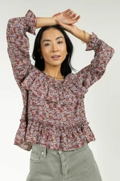 PROMESA Aren Floral Blouse In Rust - FINAL SALE