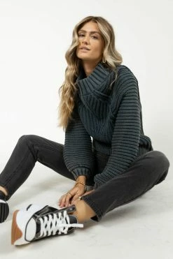 SINA Olympe Cable-Knit Sweater In Teal Tops