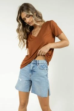 LIME N CHILI Tops Essentials V Neck Tee In Copper - FINAL SALE