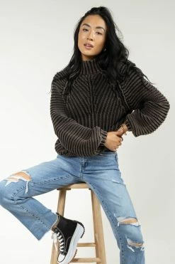 SINA Tops Olympe Cable-Knit Sweater In Black