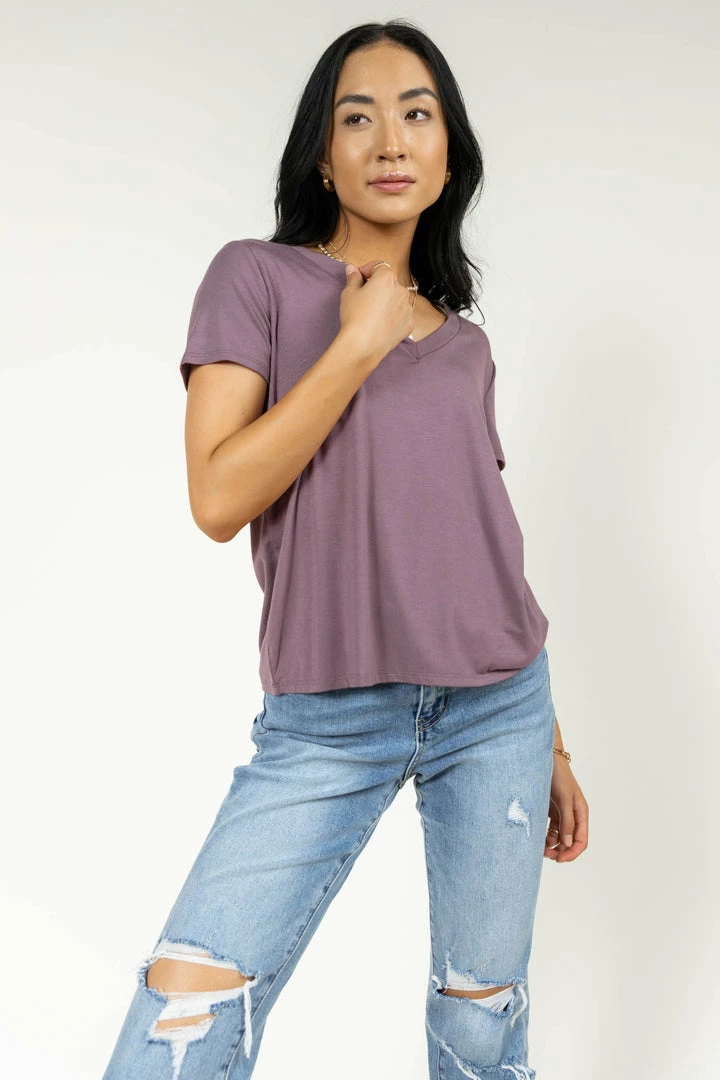 Buy ⭐ LIME N CHILI Essentials V Neck Tee In Mauve - FINAL SALE ❤️ 1 LIME N CHILI Essentials V Neck Tee In Mauve - FINAL SALE