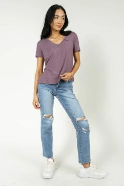 LIME N CHILI Essentials V Neck Tee In Mauve - FINAL SALE