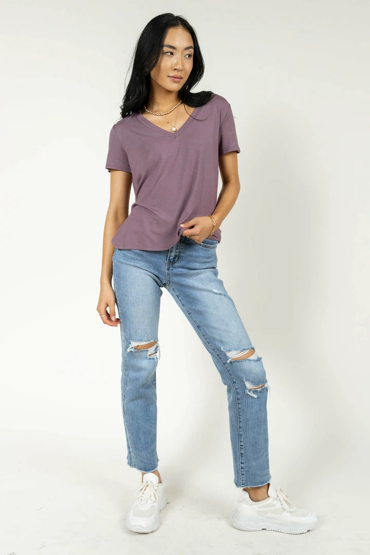 Buy ⭐ LIME N CHILI Essentials V Neck Tee In Mauve - FINAL SALE ❤️ 2 LIME N CHILI Essentials V Neck Tee In Mauve - FINAL SALE