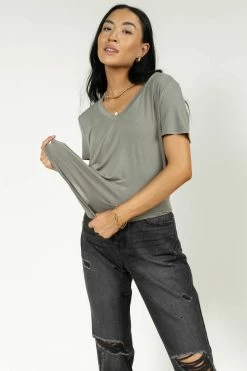 LIME N CHILI Essentials V Neck Tee In Light Olive - FINAL SALE