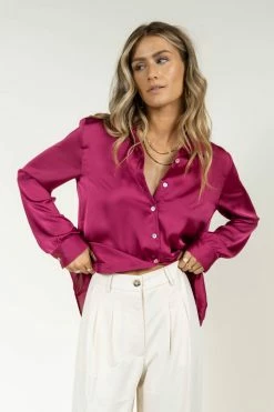 FUN 2 FUN Keagan Button Up In Magenta - FINAL SALE