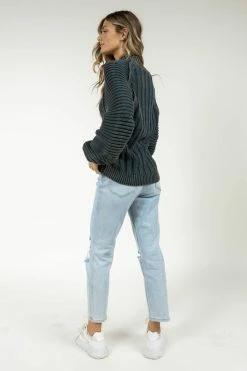 SINA Olympe Cable-Knit Sweater In Teal Tops