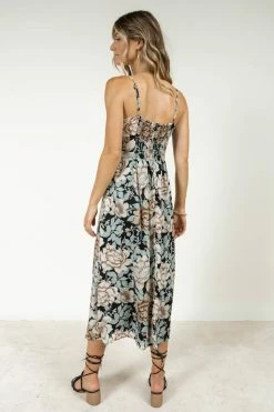 ROKOKO Kim Floral Midi Dress In Black Dresses