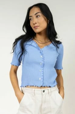 Best Sale 😍 Vero Moda Hailey Ribbed Top In Blue - FINAL SALE Tops 💯 9 Vero Moda Hailey Ribbed Top In Blue - FINAL SALE Tops