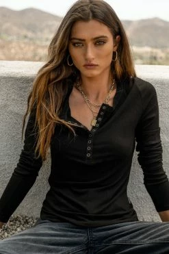 WORUI Ivanna Henley Top In Black - FINAL SALE