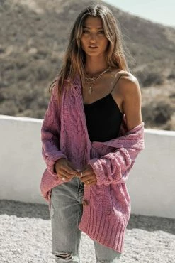 SINA Emmeline Cable-Knit Cardigan In Purple - FINAL SALE