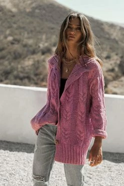 SINA Emmeline Cable-Knit Cardigan In Purple - FINAL SALE