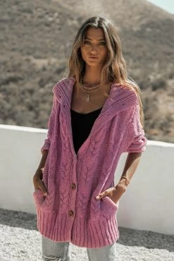 SINA Emmeline Cable-Knit Cardigan In Purple - FINAL SALE