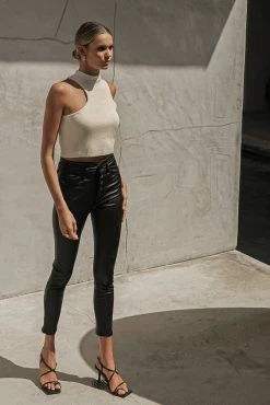 SINA Tops Asymmetrical Mock Neck Tank In Cream - FINAL SALE