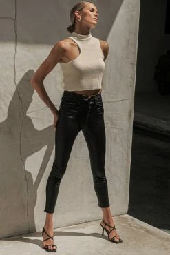 SINA Tops Asymmetrical Mock Neck Tank In Cream - FINAL SALE