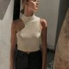 SINA Tops Asymmetrical Mock Neck Tank In Cream - FINAL SALE