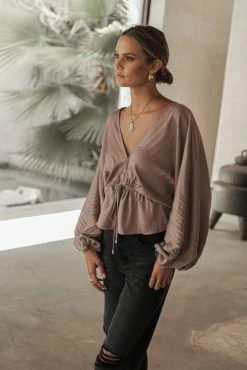SINA Zafrina Pleated Blouse In Champagne - FINAL SALE