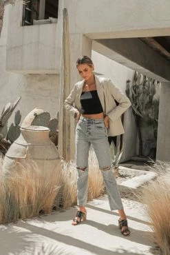 LE LIS Alonso Vegan Leather Blazer In Cream - FINAL SALE