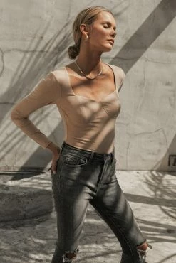 LE LIS Stalina Ribbed Bodysuit In Nude - FINAL SALE