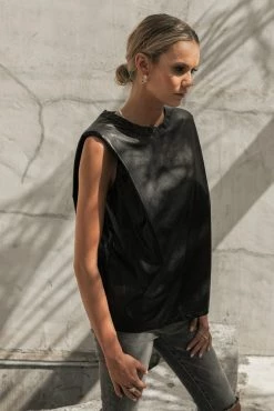 LE LIS Tops Mattias Vegan Leather Top In Black - FINAL SALE