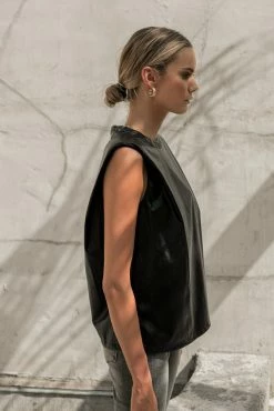 LE LIS Tops Mattias Vegan Leather Top In Black - FINAL SALE
