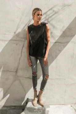 LE LIS Tops Mattias Vegan Leather Top In Black - FINAL SALE