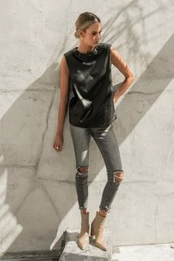 LE LIS Tops Mattias Vegan Leather Top In Black - FINAL SALE