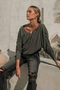 SINA Tops Trista Ruched Sleeve Top - FINAL SALE