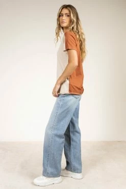 Tres Bien Owen Color Block Tee In Rust - FINAL SALE