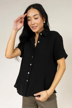 FUN 2 FUN Piper Button Down Top In Black - FINAL SALE