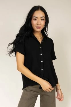 FUN 2 FUN Piper Button Down Top In Black - FINAL SALE