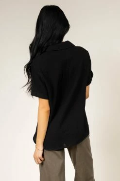 FUN 2 FUN Piper Button Down Top In Black - FINAL SALE