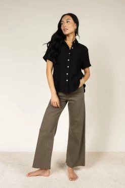 FUN 2 FUN Piper Button Down Top In Black - FINAL SALE
