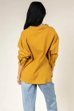 FUN 2 FUN Tops Larissa Button Down Blouse In Mustard - FINAL SALE