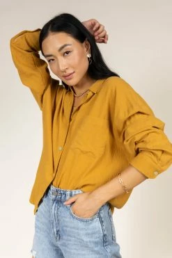 FUN 2 FUN Tops Larissa Button Down Blouse In Mustard - FINAL SALE