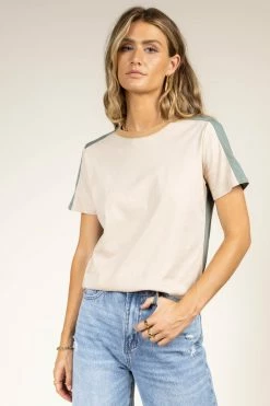 Tres Bien Owen Color Block Tee In Jade - FINAL SALE
