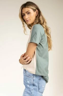 Tres Bien Owen Color Block Tee In Jade - FINAL SALE