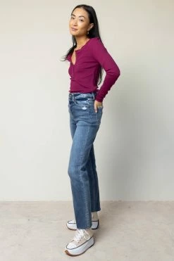 WORUI Ivanna Henley Top In Magenta - FINAL SALE