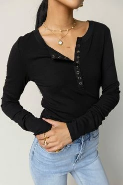 WORUI Ivanna Henley Top In Black - FINAL SALE