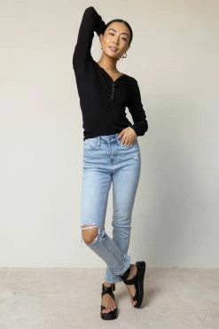 WORUI Ivanna Henley Top In Black - FINAL SALE